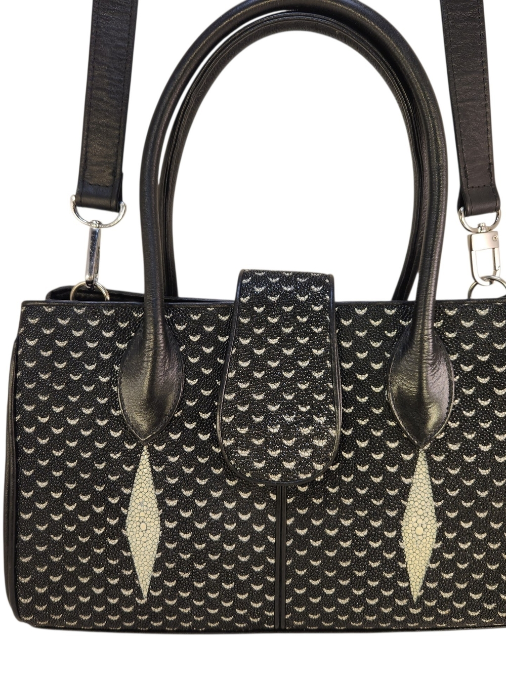 EXOTIC LEATHER STINGRAY SHAGREEN SATCHEL DOCTOR BAG BLACK NEW PURSE